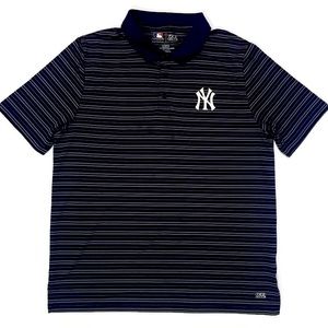 MLB NY Yankees Men’s Blue Striped Polo Shirt Sz XL
